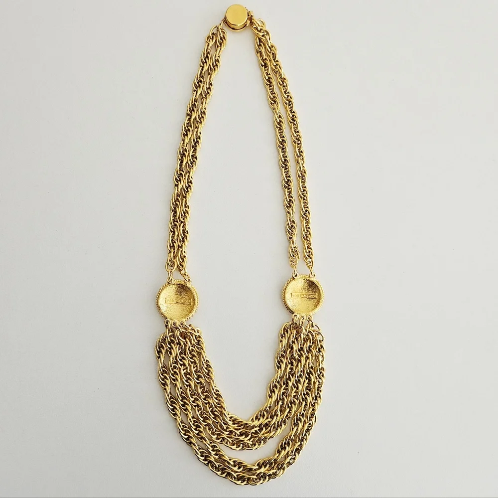Vintage Chanel Lagerfeld Iconic Statement CC Swagged Collar Gold-plated Necklace